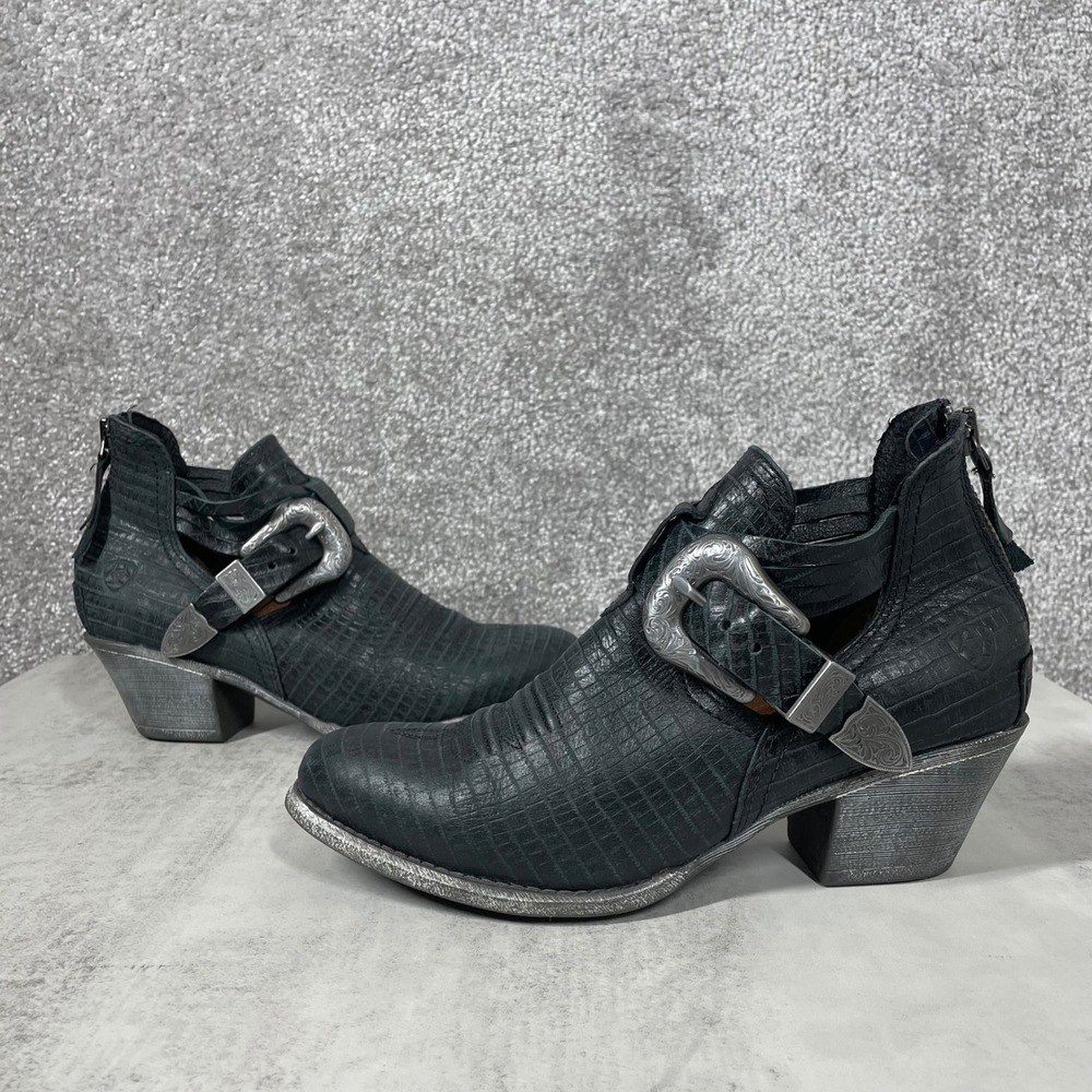 Ariat Booties Womens 7 Dixon Buckle Black Lizard Embossed Leather Cutout Ankle